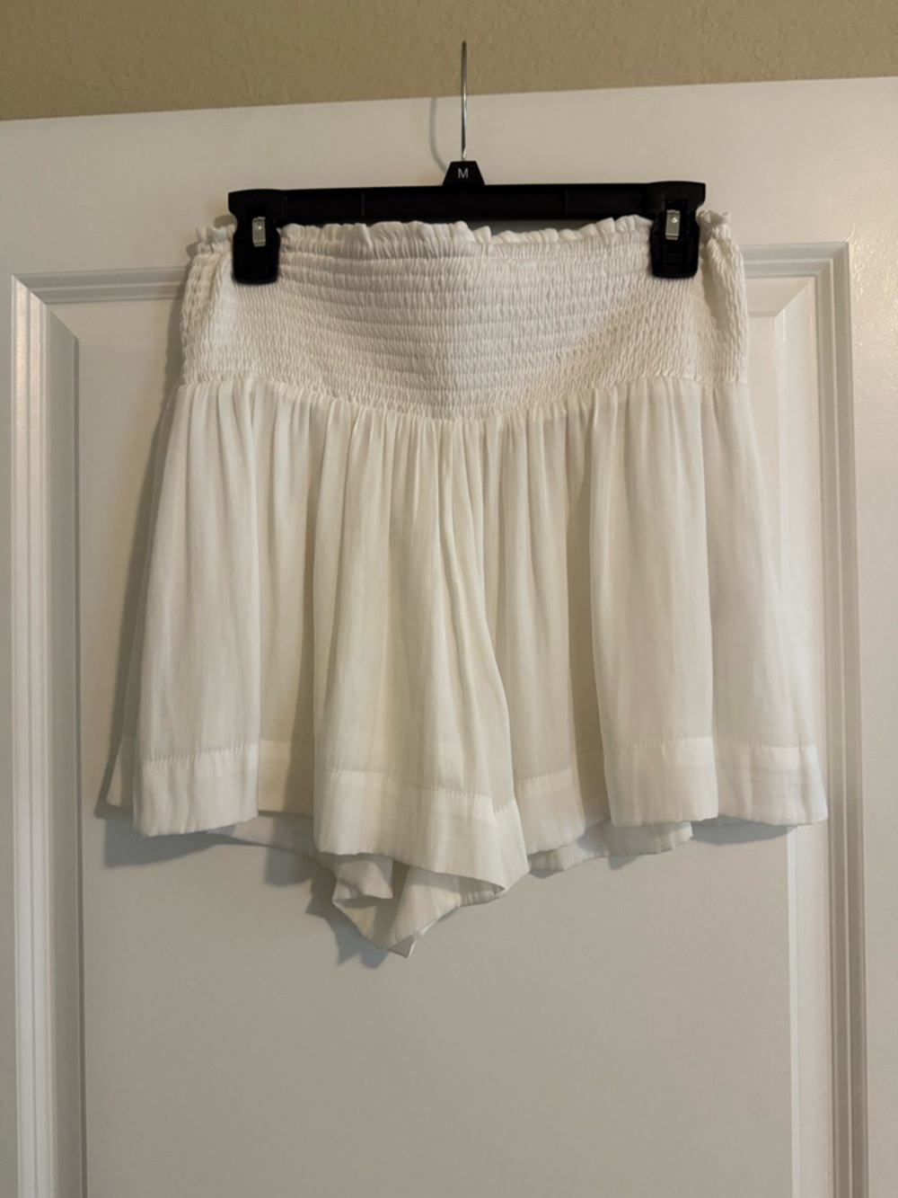 TCEC White High-Waist Smocked Flow Shorts
